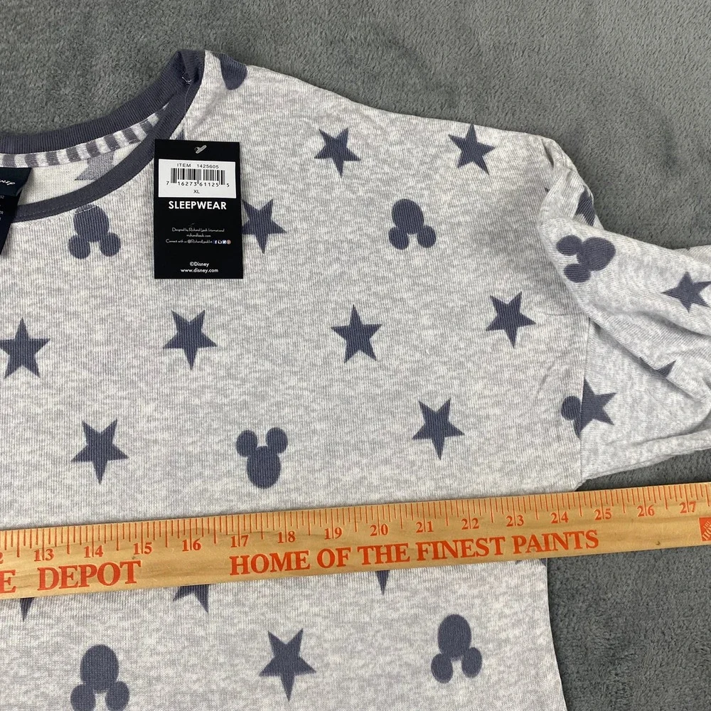 Disney Womens XL Pajama Set Grey Mickey Mouse Star Print Long Sleeve Joggers